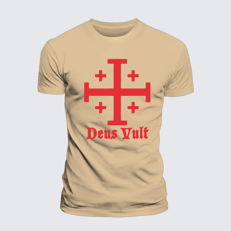 Jerusalem Cross Deus Vult Jesus God Christian Premium Mercerized Cotton Tee