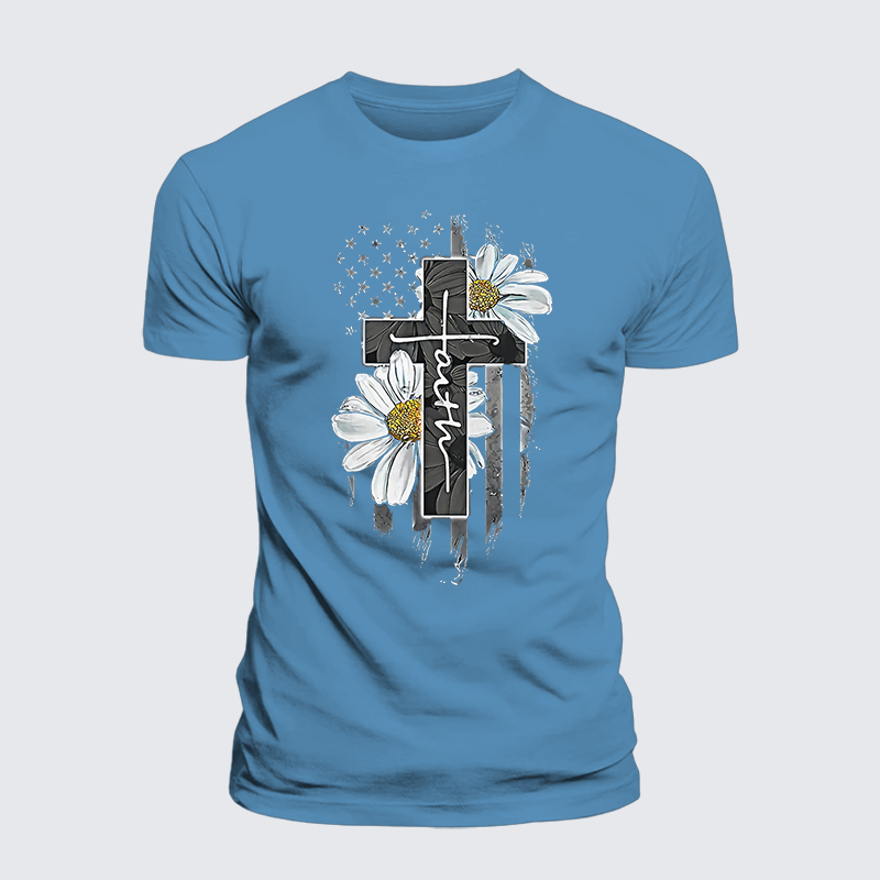 Flower Cross Faith Jesus God Christian Premium Mercerized Cotton Tee