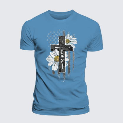Flower Cross Faith Jesus God Christian Premium Mercerized Cotton Tee