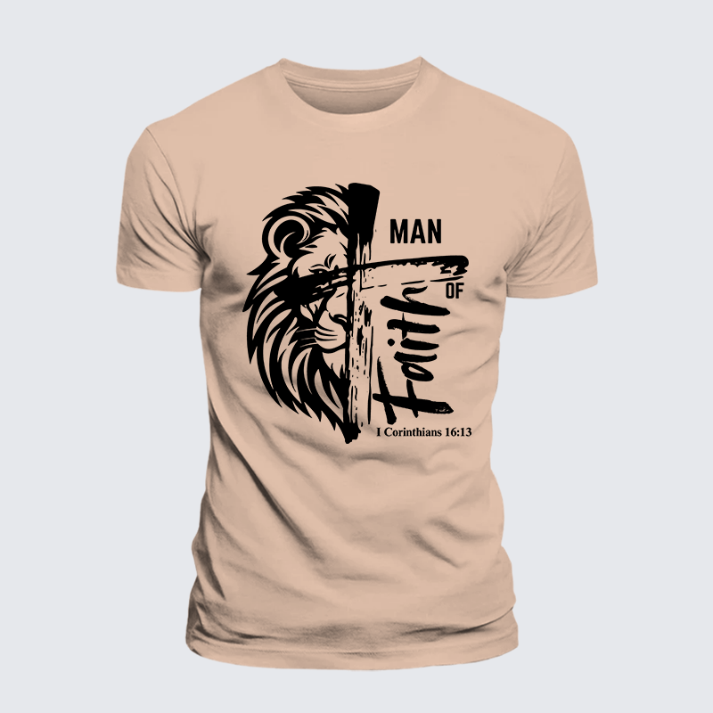 Man Of Faith Jesus God Christian Premium Mercerized Cotton Tee