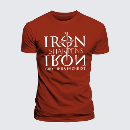 Iron Sharpens Iron Brothers in Christ Jesus God Christian Premium Mercerized Cotton Tee