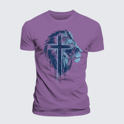 Lion of Faith Cross Jesus God Christian Premium Mercerized Cotton Tee