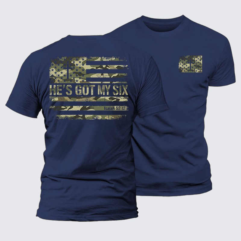 He's Got My Six Jesus God Christian Premium Mercerized Cotton Tee