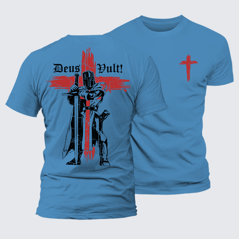 Deus Vult Crusader Jesus God Christian Premium Mercerized Cotton Tee