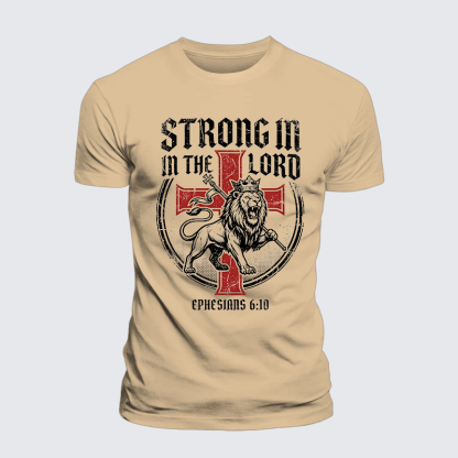 Be Strong in the Lord Ephesians 6:10 Jesus God Christian Premium Mercerized Cotton Tee