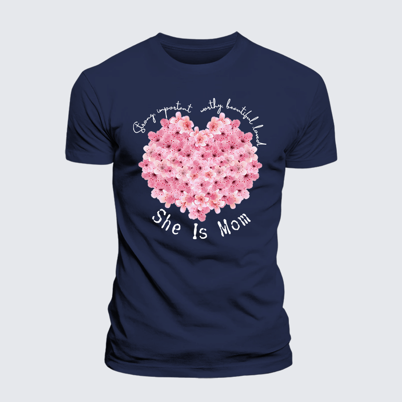She Is Mom Strong Important Worthy Beautiful Loved Jesus God Christian Premium Mercerized Cotton Tee