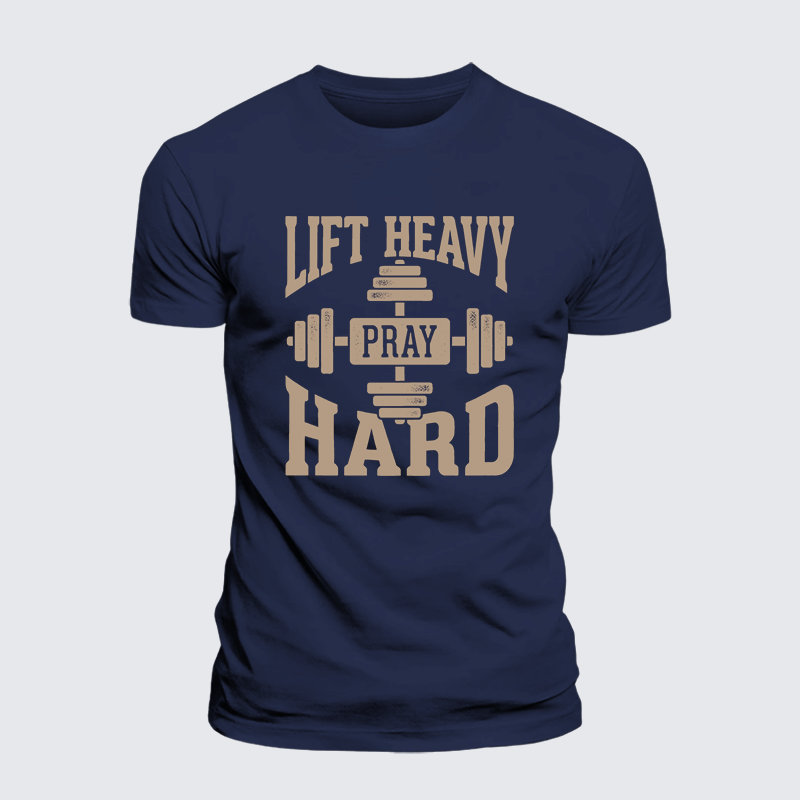 Lift Heavy Pray Hard Jesus God Christian Premium Mercerized Cotton Tee