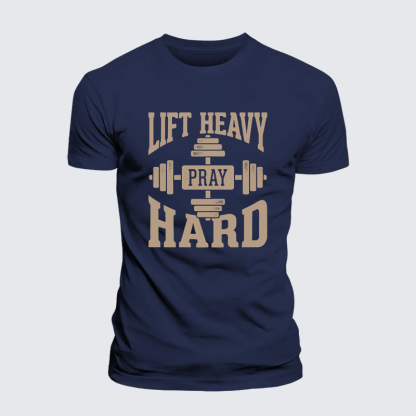 Lift Heavy Pray Hard Jesus God Christian Premium Mercerized Cotton Tee