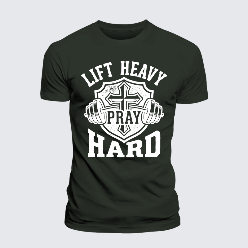 Lift Heavy Pray Hard Jesus God Christian Premium Mercerized Cotton Tee