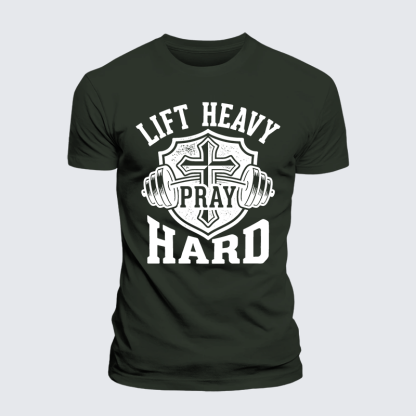 Lift Heavy Pray Hard Jesus God Christian Premium Mercerized Cotton Tee