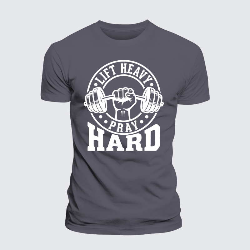 Lift Heavy Pray Hard Jesus God Christian Premium Mercerized Cotton Tee