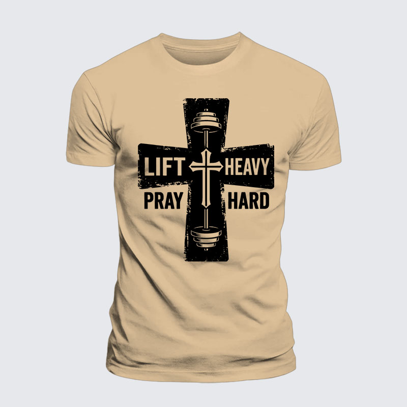 Lift Heavy Pray Hard Jesus God Christian Premium Mercerized Cotton Tee
