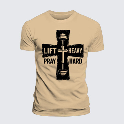 Lift Heavy Pray Hard Jesus God Christian Premium Mercerized Cotton Tee