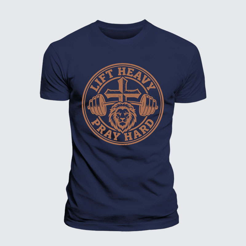 Lift Heavy Pray Hard Jesus God Christian Premium Mercerized Cotton Tee