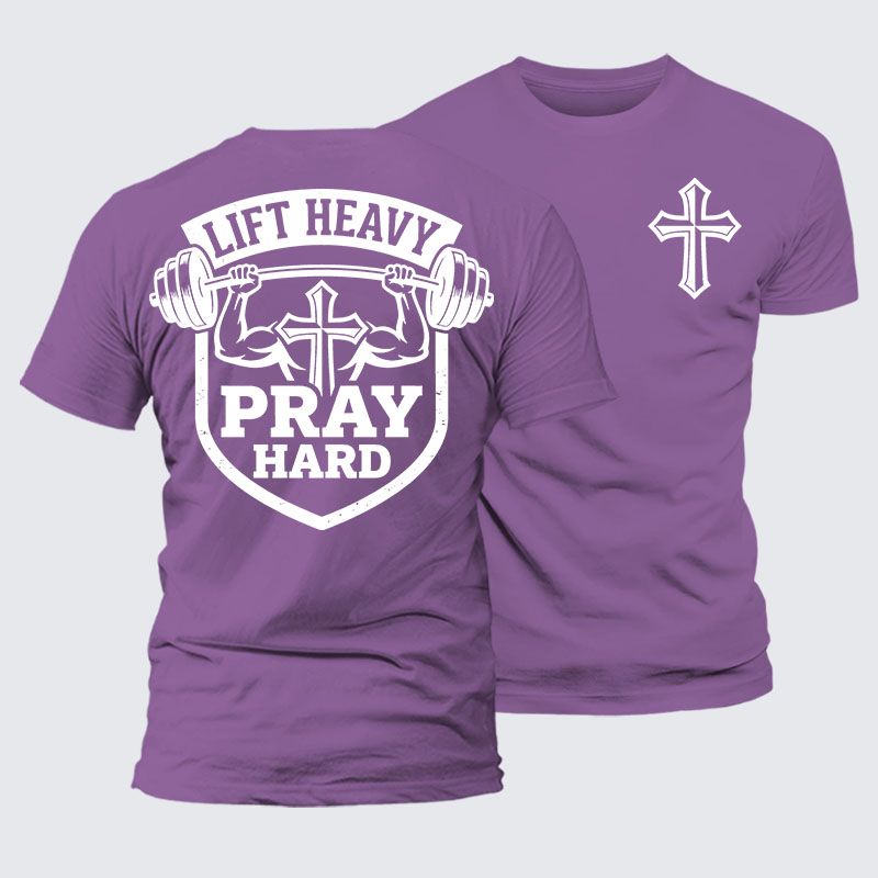 Lift Heavy Pray Hard Jesus God Christian – Premium Mercerized Cotton Tee