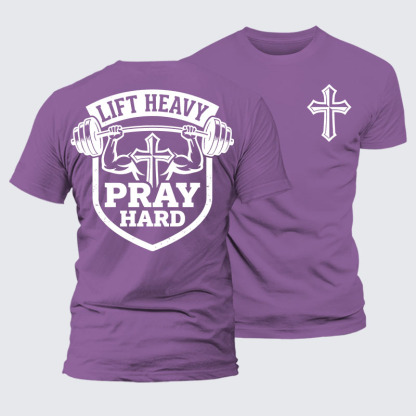 Lift Heavy Pray Hard Jesus God Christian – Premium Mercerized Cotton Tee