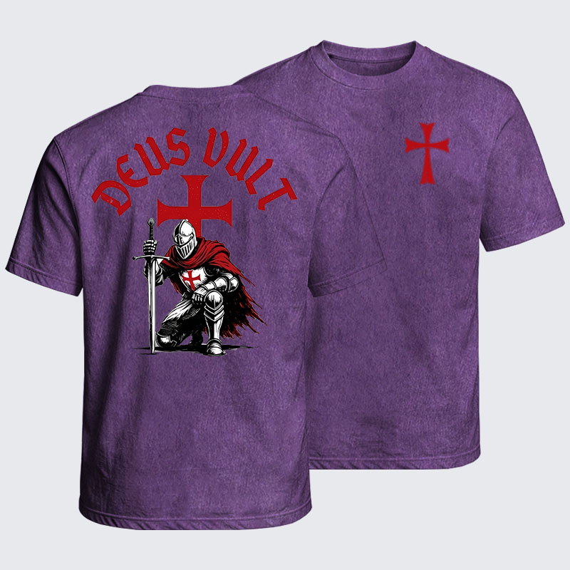 Washed T-Shirt - Templar Knight Crusader Deus Vult