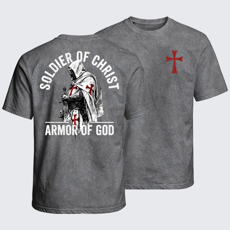 Washed T-Shirt - Soldier of Christ Armor Of God Crusader Spirit