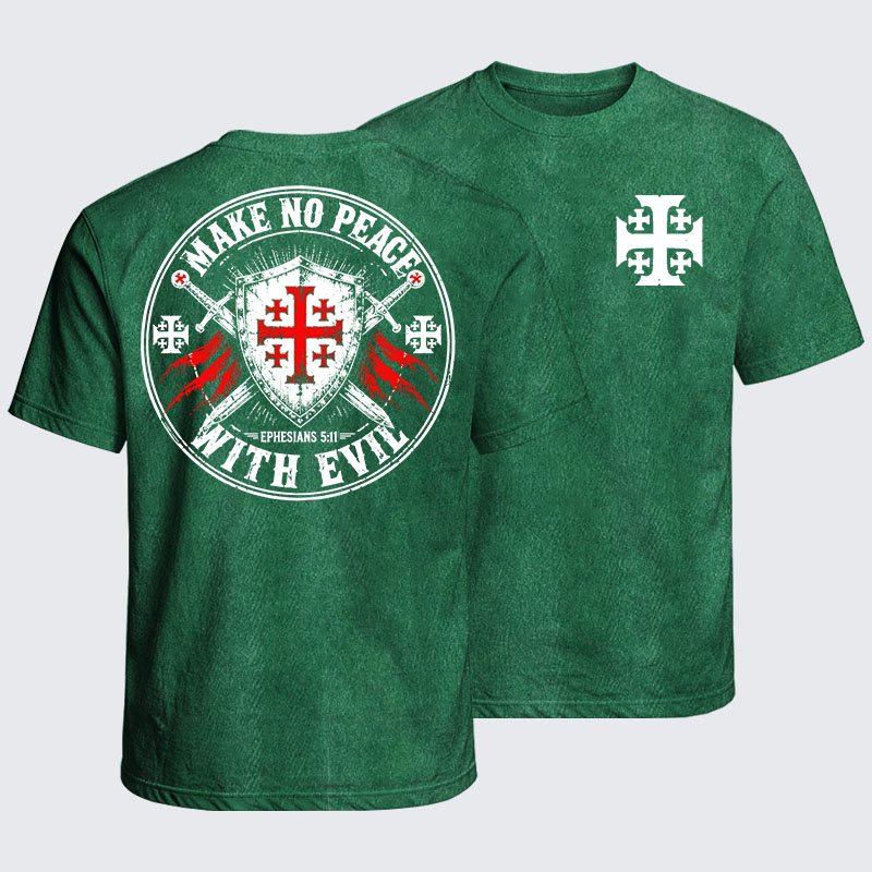 Washed T-Shirt - Make No Peace with Evil Knight Templar Jerusalem Cross