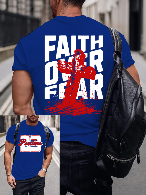 Faith Over Fear Cross Jesus God Christian Cotton T-Shirt