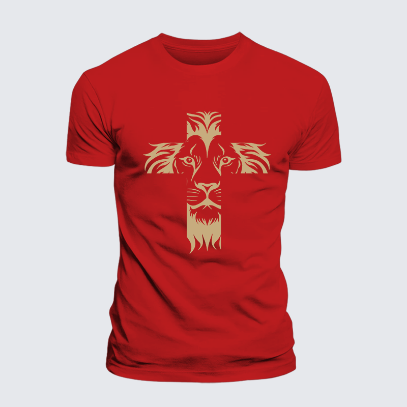 Lion Cross Jesus God Christian Cotton T-Shirt