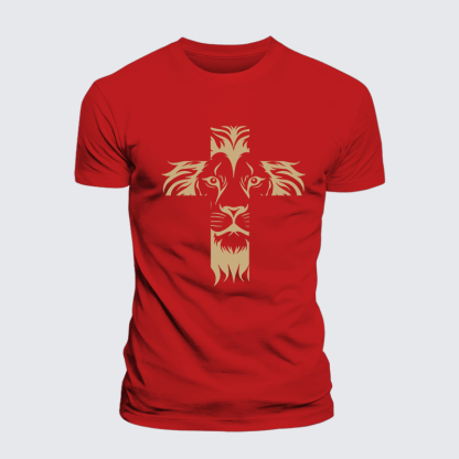 Lion Cross Jesus God Christian Cotton T-Shirt