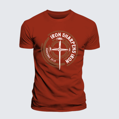 Iron Sharpens Iron - Proverbs 27:17 Jesus God Christian Premium Mercerized Cotton Tee