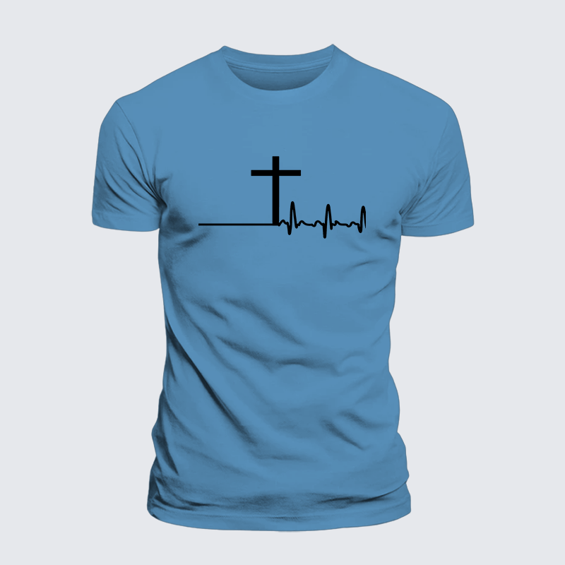 ECG Cross Jesus God Christian Premium Mercerized Cotton Tee