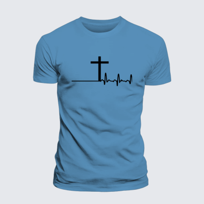 ECG Cross Jesus God Christian Premium Mercerized Cotton Tee