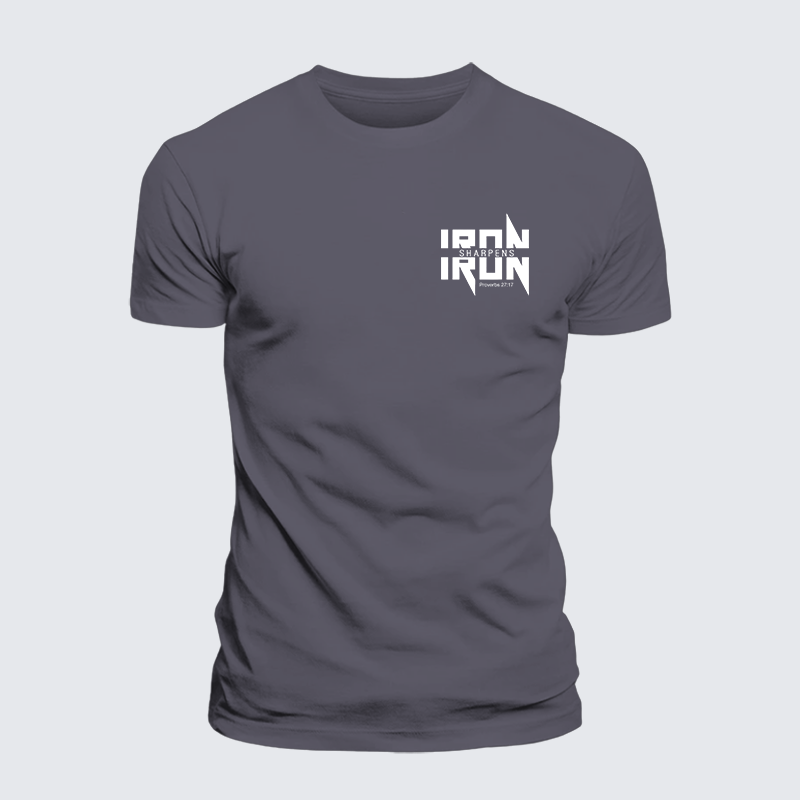 IRON SHARPENS IRON Proverbs 27:17 Jesus God Christian Premium Mercerized Cotton Tee