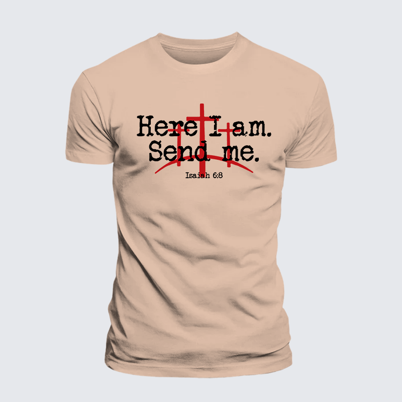 Here I Am Send Me - Bible Verse Isaiah 6:8 Jesus God Christian Premium Mercerized Cotton Tee