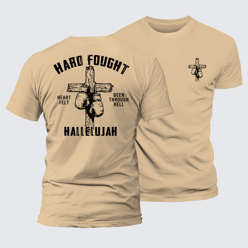 Hard Fought Hallelujah  Jesus God Christian Premium Mercerized Cotton Tee