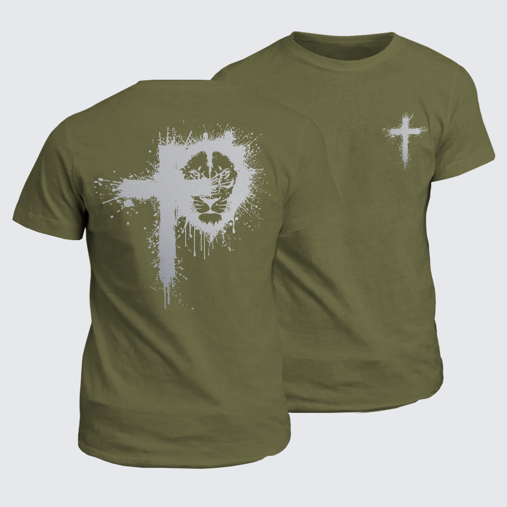 Lion of Faith Cross Jesus God Christian Cotton T-Shirt