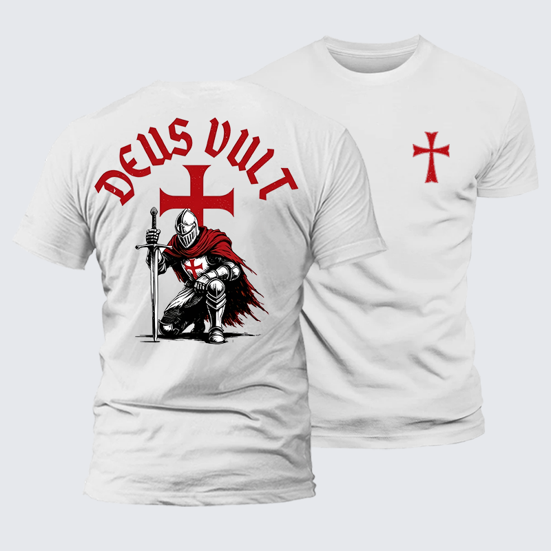 Templar Knight Crusader Deus Vult Jesus God Christian Premium Mercerized Cotton Tee