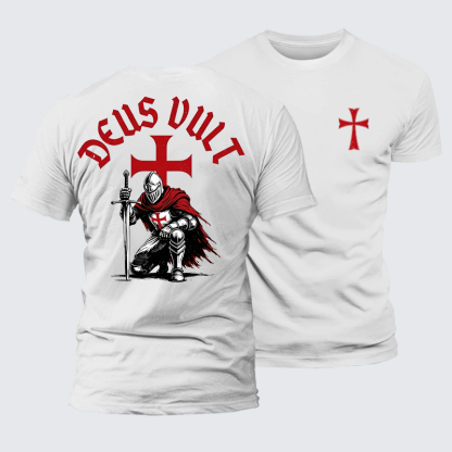 Templar Knight Crusader Deus Vult Jesus God Christian Premium Mercerized Cotton Tee