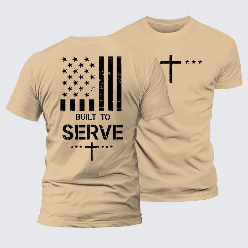 Built To Serve Flag Cross Jesus God Christian Premium Mercerized Cotton Tee