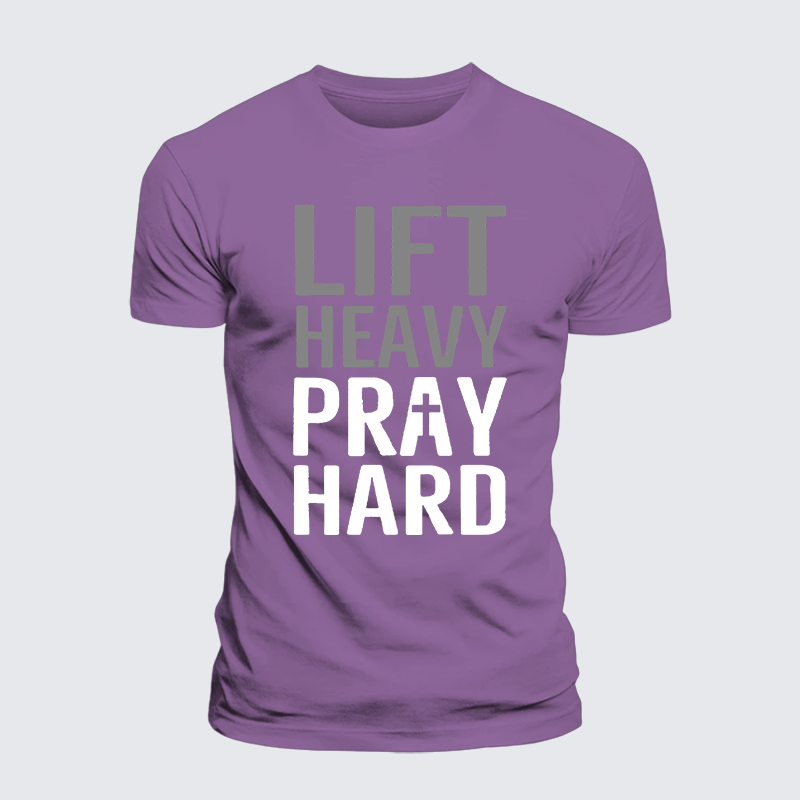 Lift Heavy, Pray Hard Jesus God Christian Premium Mercerized Cotton Tee