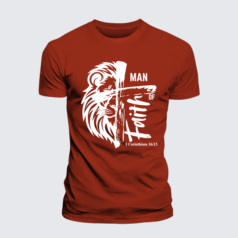 Man Of Faith Jesus God Christian Premium Mercerized Cotton Tee