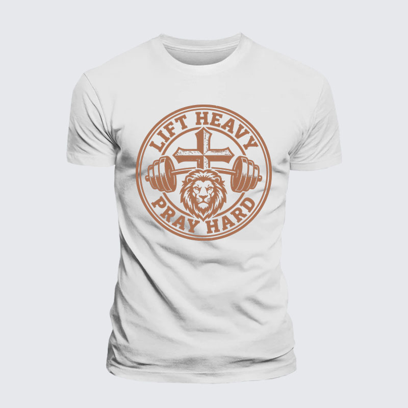 Lift Heavy Pray Hard Jesus God Christian Premium Mercerized Cotton Tee
