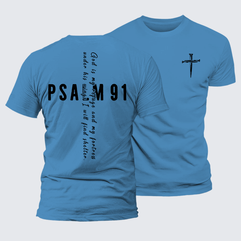 Psalm 91 Jesus God Christian Premium Mercerized Cotton Tee