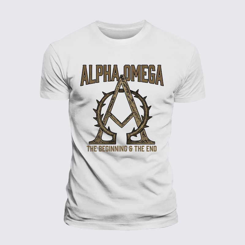 Alpha and Omega Jesus God Christian Premium Mercerized Cotton Tee