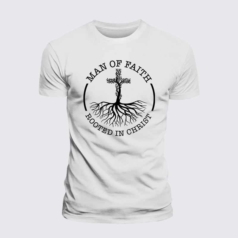 Man of Faith Rooted in Christ Jesus God Christian Premium Mercerized Cotton Tee