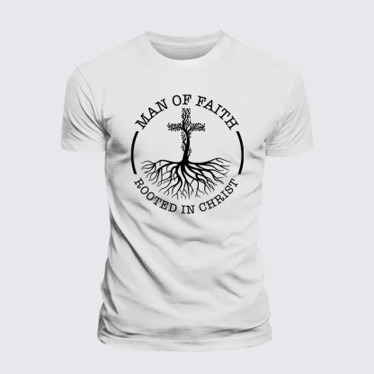 Man of Faith Rooted in Christ Jesus God Christian Premium Mercerized Cotton Tee