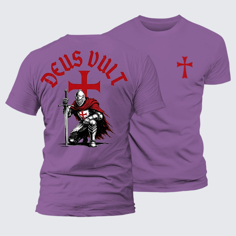 Templar Knight Crusader Deus Vult Jesus God Christian Premium Mercerized Cotton Tee