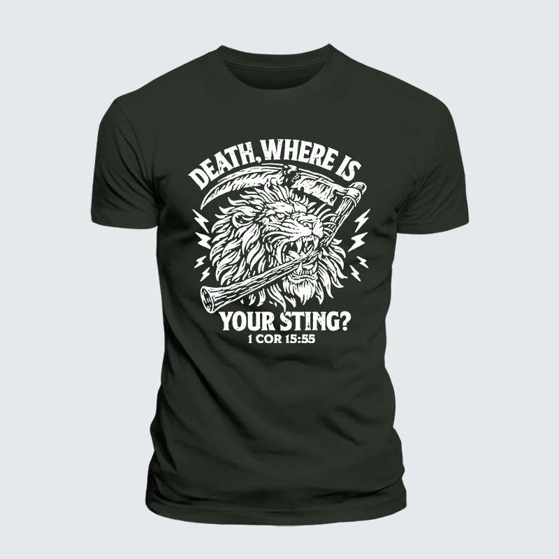 Death, Where is your Sting? - 1 COR 15:55 Jesus God Christian Premium Mercerized Cotton Tee