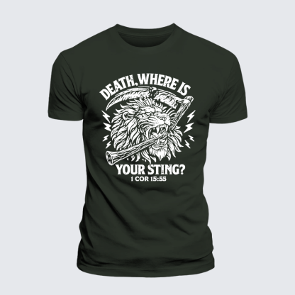 Death, Where is your Sting? - 1 COR 15:55 Jesus God Christian Premium Mercerized Cotton Tee
