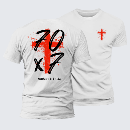 Matthew 18:21-22 Jesus God Christian Premium Mercerized Cotton Tee
