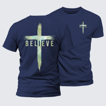 Believe Jesus God Christian Premium Mercerized Cotton Tee