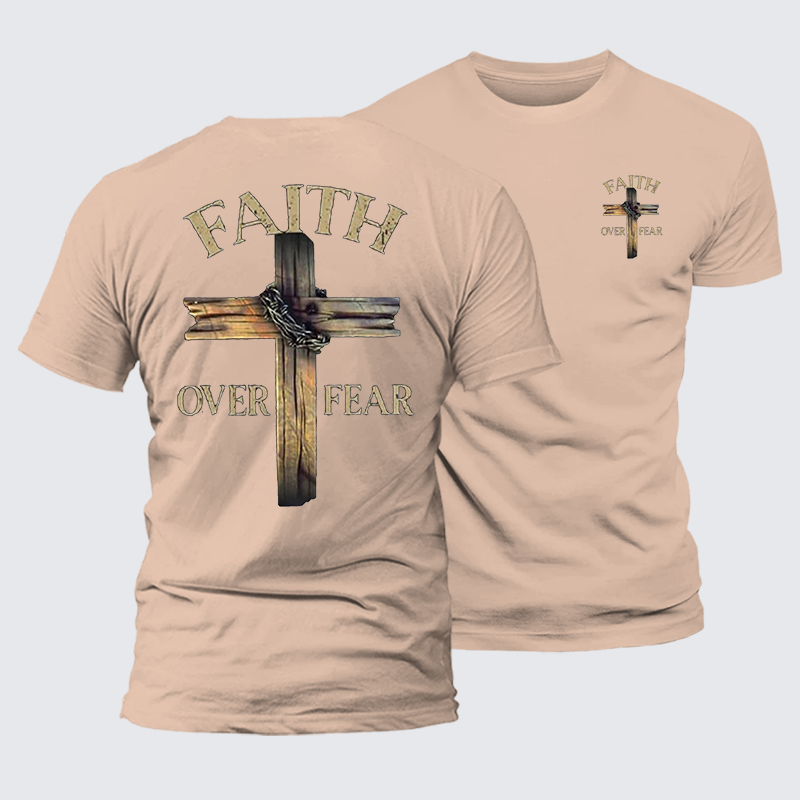 Cross Faith Over Fear Jesus God Christian Premium Mercerized Cotton Tee