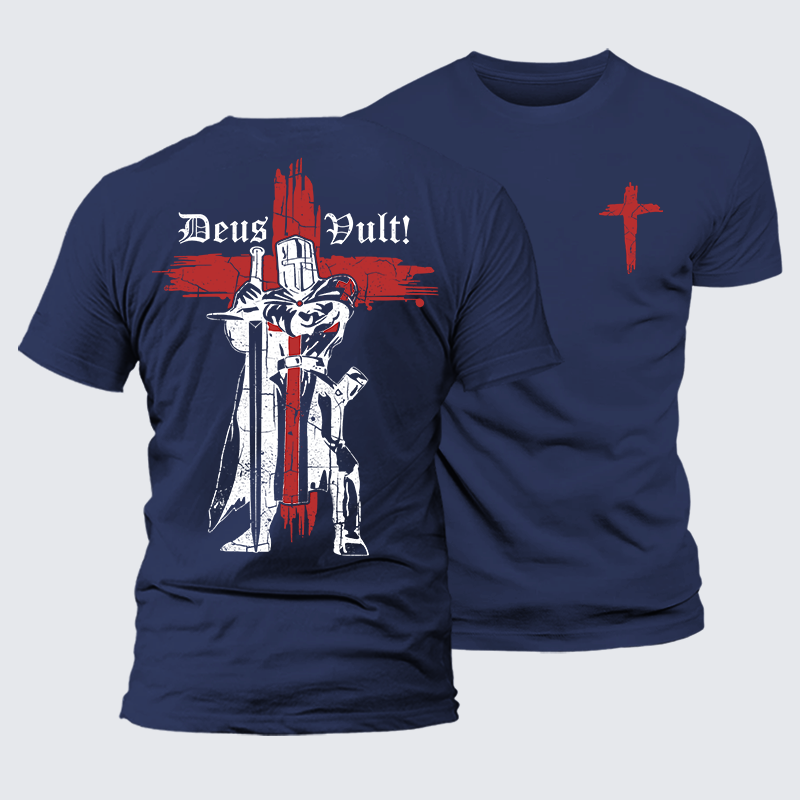 Deus Vult Crusader Jesus God Christian Premium Mercerized Cotton Tee